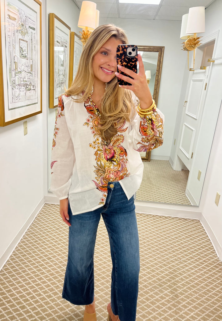 Scallop Billow Sleeve Blouse | Bel Fiore Trellis