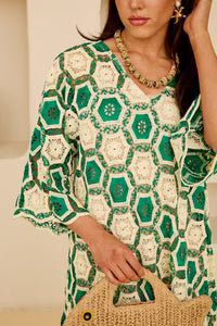 Calypso Crochet Kaftan | Green