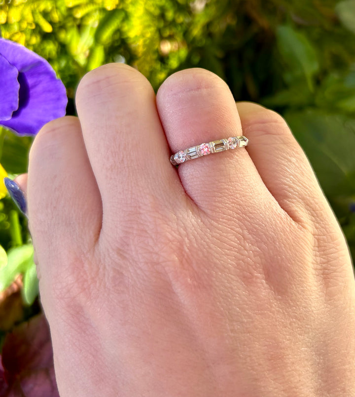 14K Diamond Ring 8 baguettes .31 ct 3 round diamonds .25 ct