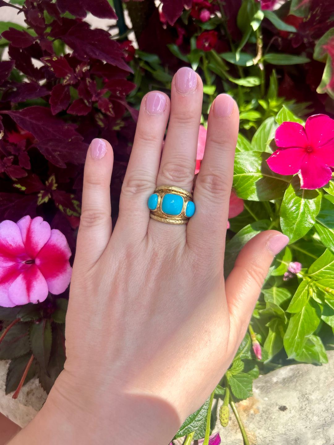 14kt 3 Stone Turquoise Ring