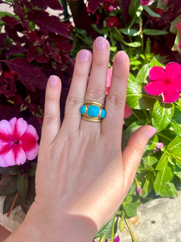 14kt 3 Stone Turquoise Ring