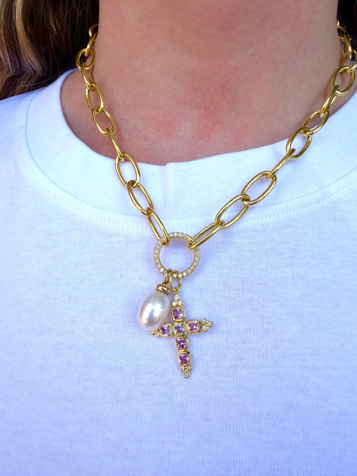 14kt Gold 17" Link Necklace with .24ct Diamond Circle Clasp N15499/F1219D