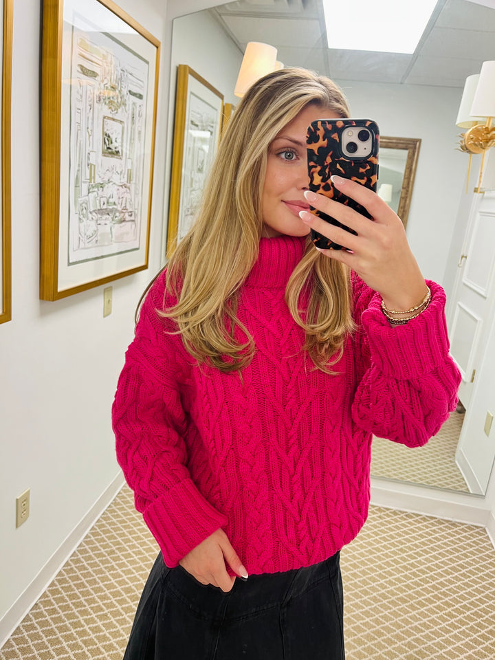 Cable Knit Turtleneck | Raspberry