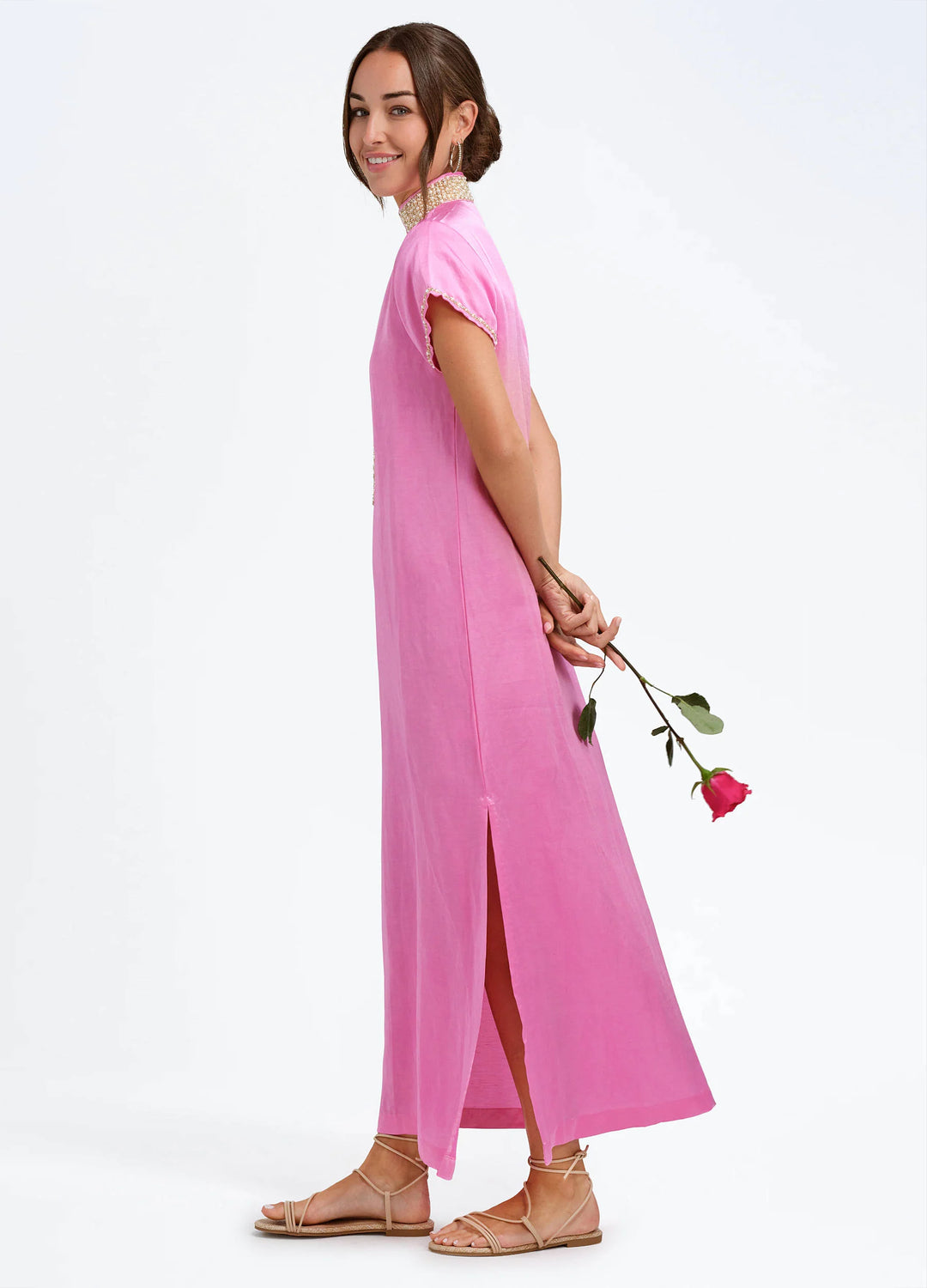 Pearl Cap Sleeve Caftan | Pink