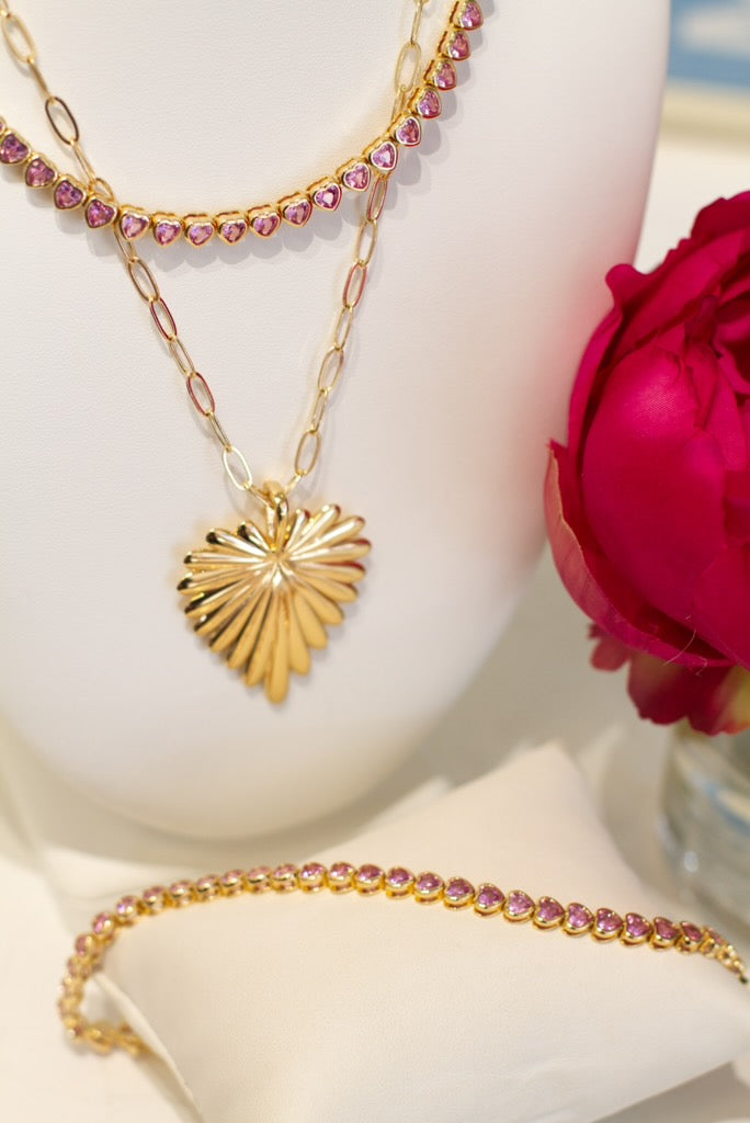 Made from LOVE Tennis Necklace | Pink