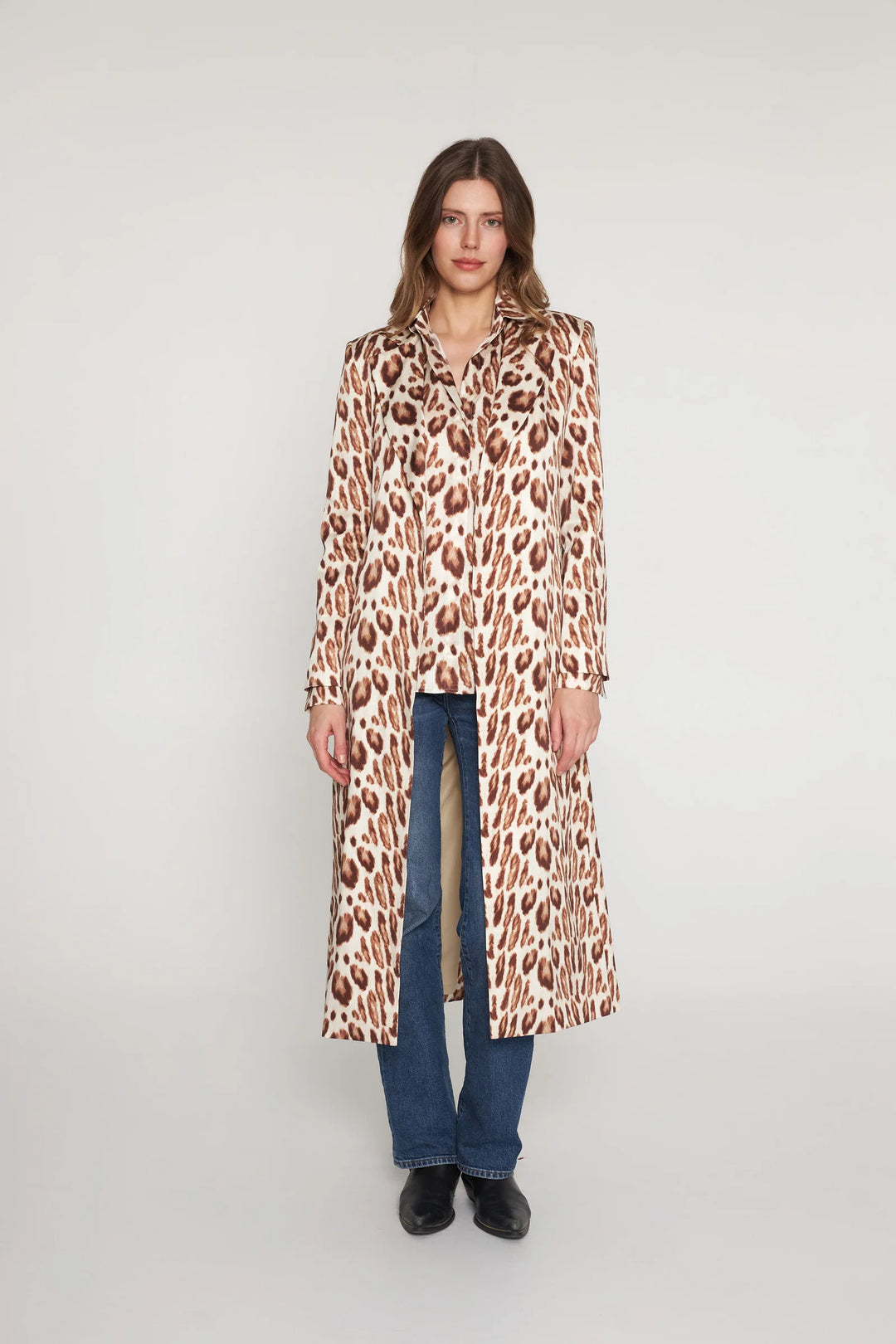 Long Silk Blazer | Oat Leopard