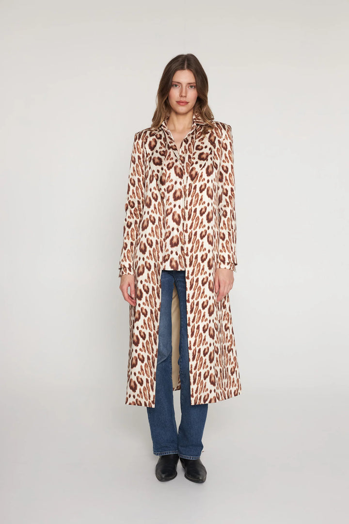 Long Silk Blazer | Oat Leopard