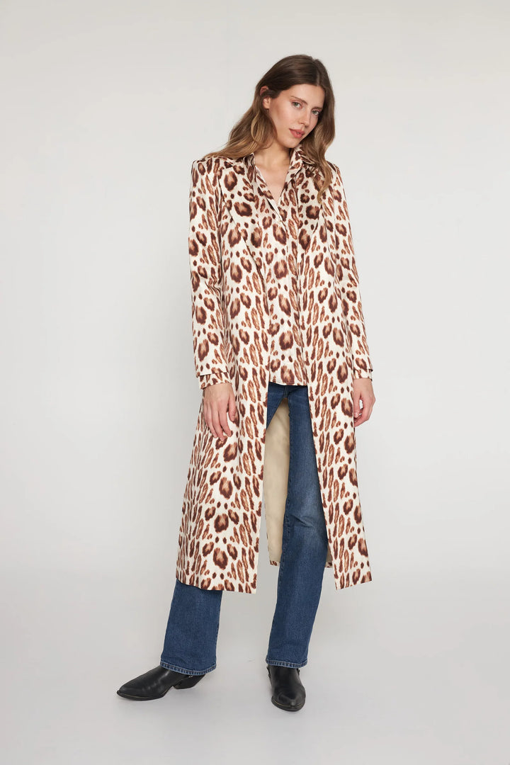 Long Silk Blazer | Oat Leopard