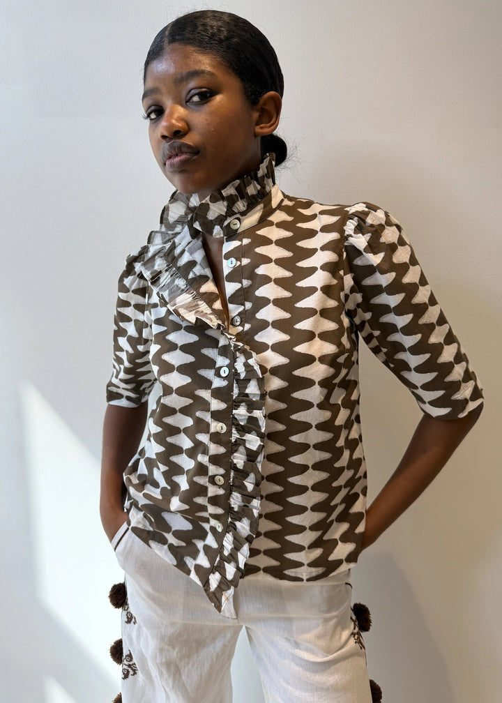Frilled Buttondown | Tribal Zig Zag