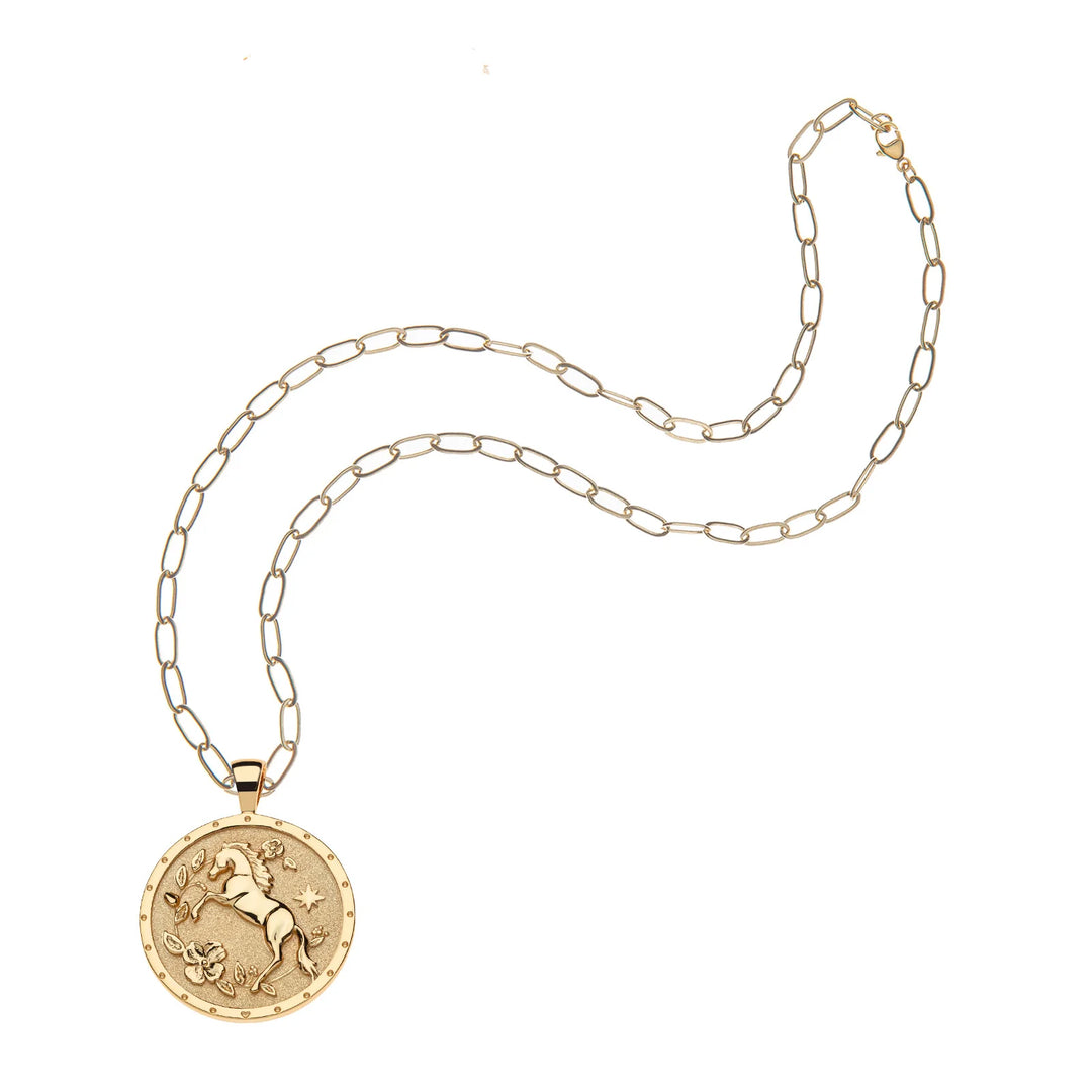 COURAGE Year of the Horse Pendant on 18" Drawn Link Chain