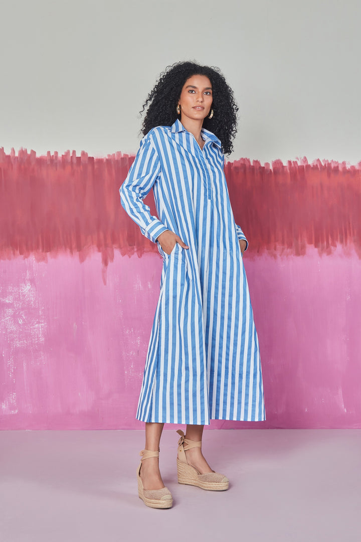 Crispy Brussels Long Kurta | Blue Stripes