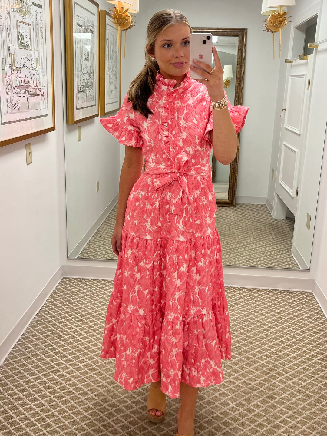 Sadie Maxi Dress | Hot Pink Hibiscus Jacquard
