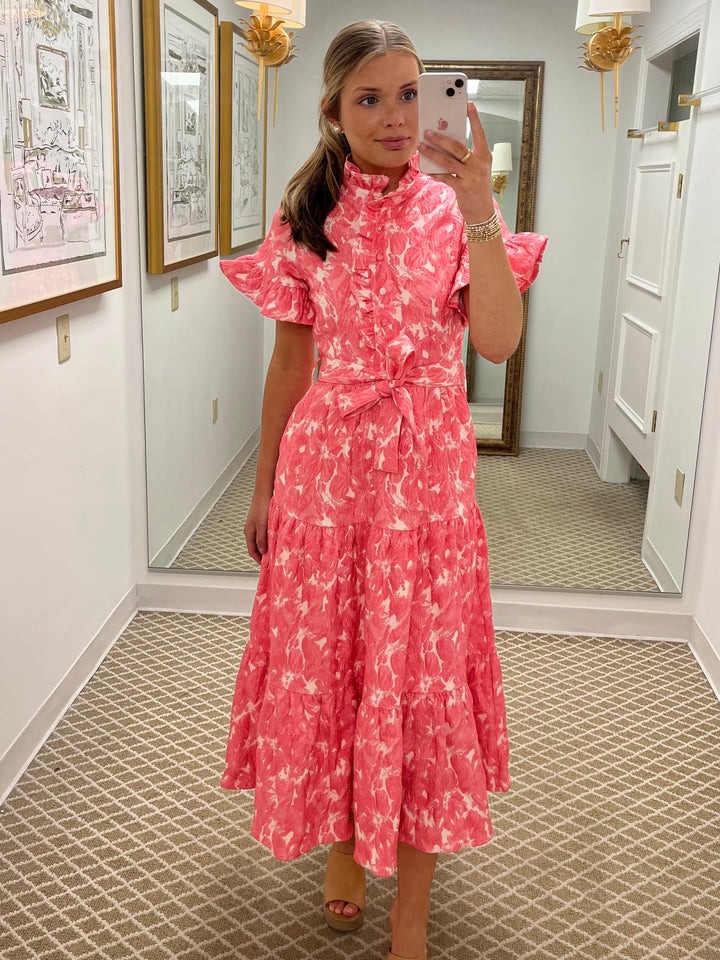 Sadie Maxi Dress | Hot Pink Hibiscus Jacquard