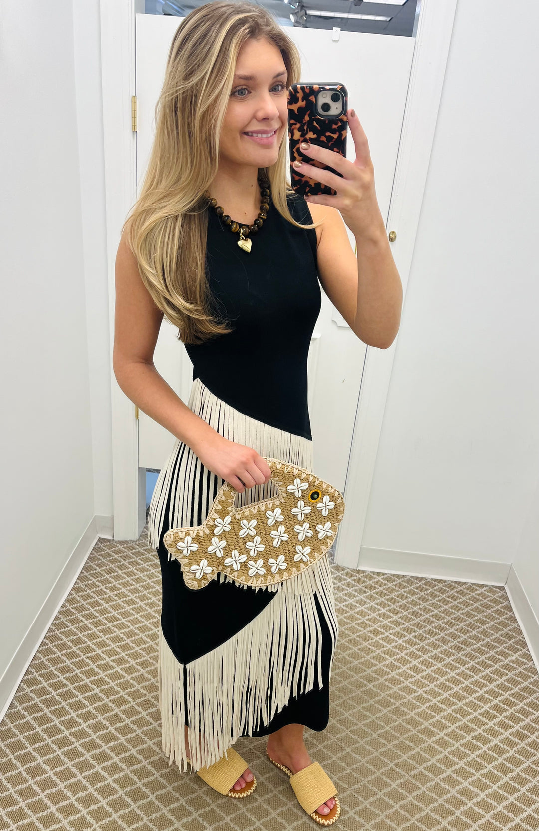 Spiral Knit Dress | Black/Macadamia