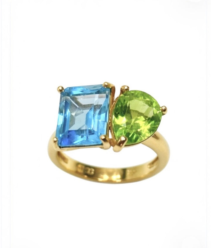 14kt 3.87ct Blue Topaz & 1.57 Peridot Ring RZ6958