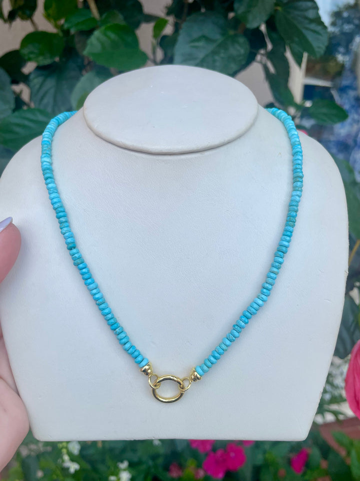 14kt Turquoise Rondel Necklace + 14K Circle Clasp