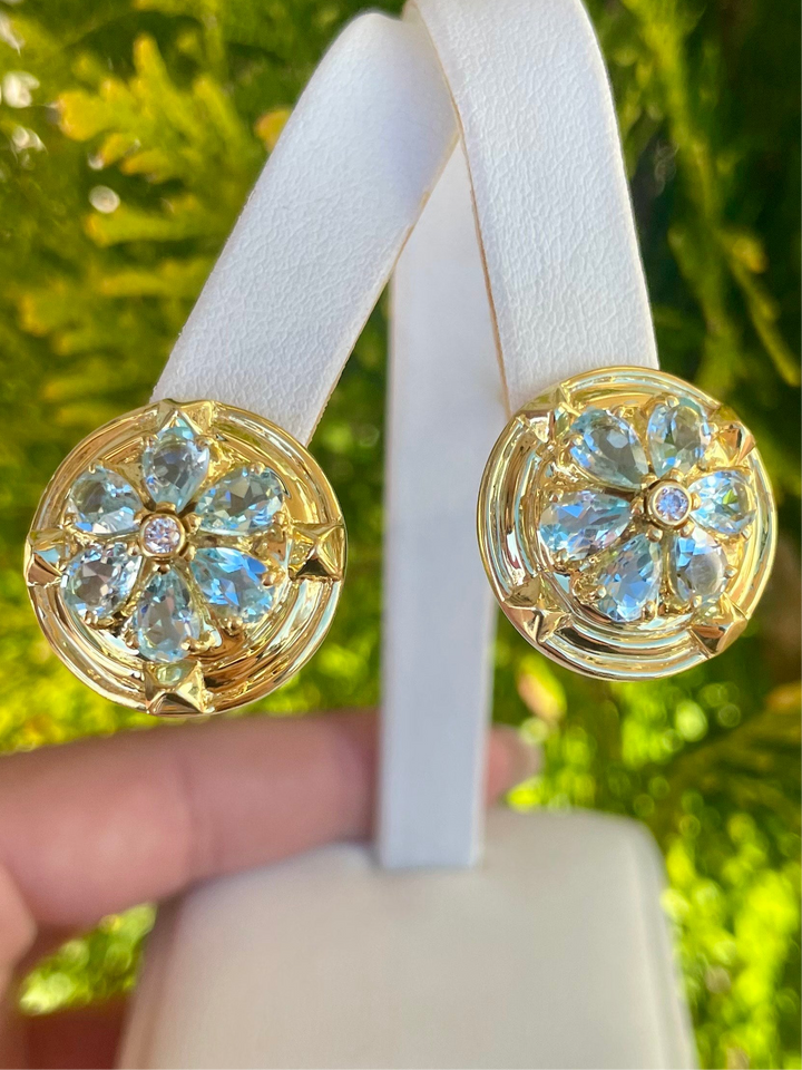 14kt Blue Topaz & .10ct Dia Earrings