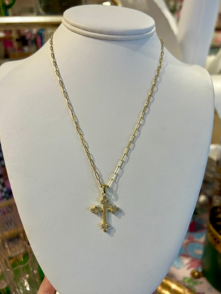 CZ7933 14kt Gold Cross Pendant with .36pts Dia on 2mm Chain