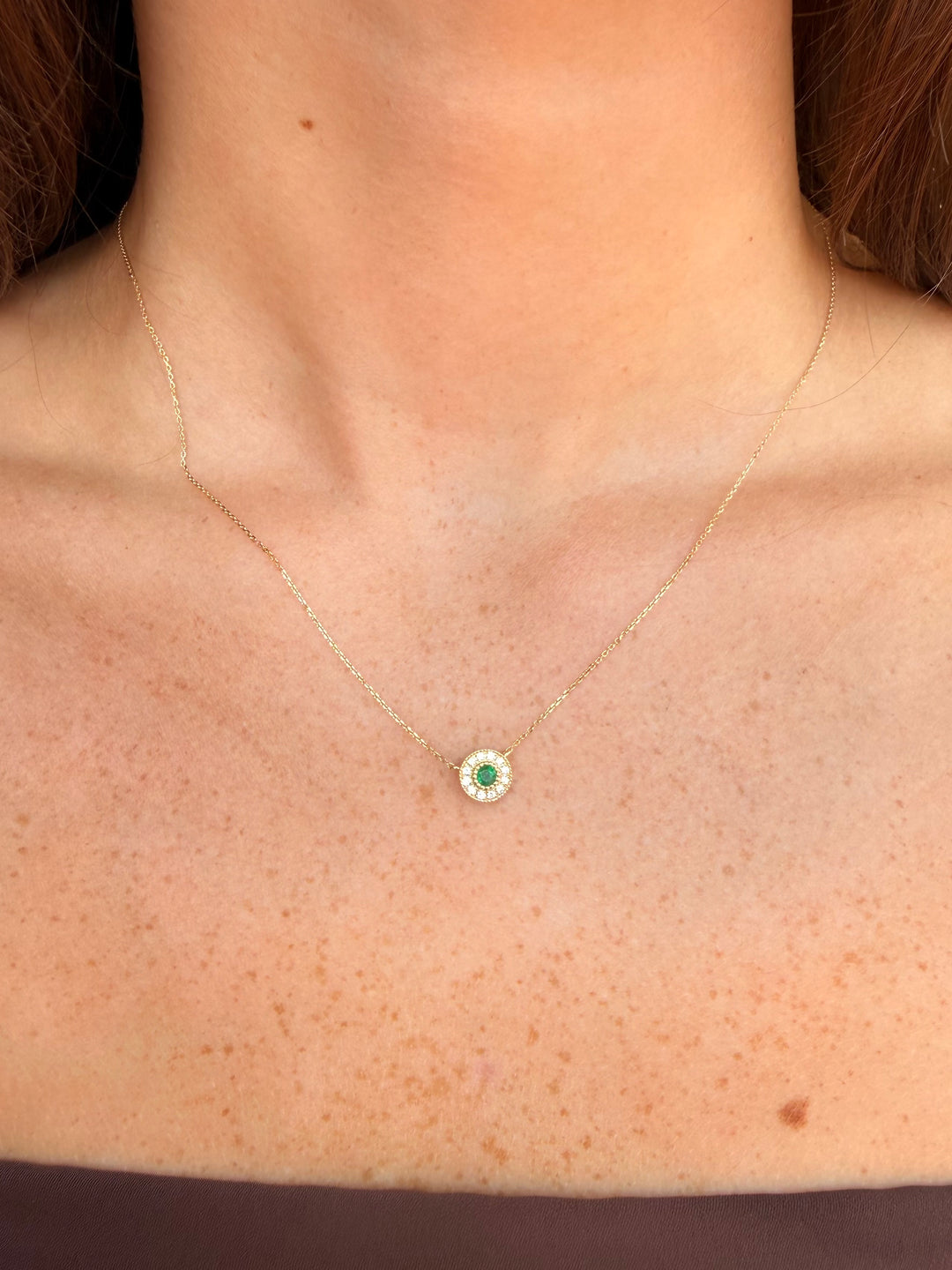 14kt Yellow Gold .14ct Emerald & .13cts Diamond Necklace NC106YE
