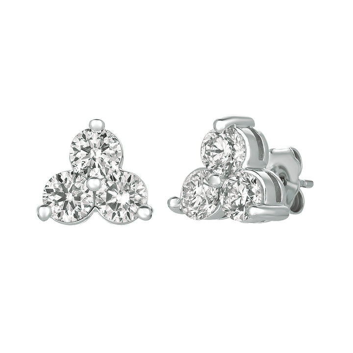 1.0D 14kt 3 Stone Diamond Earrings