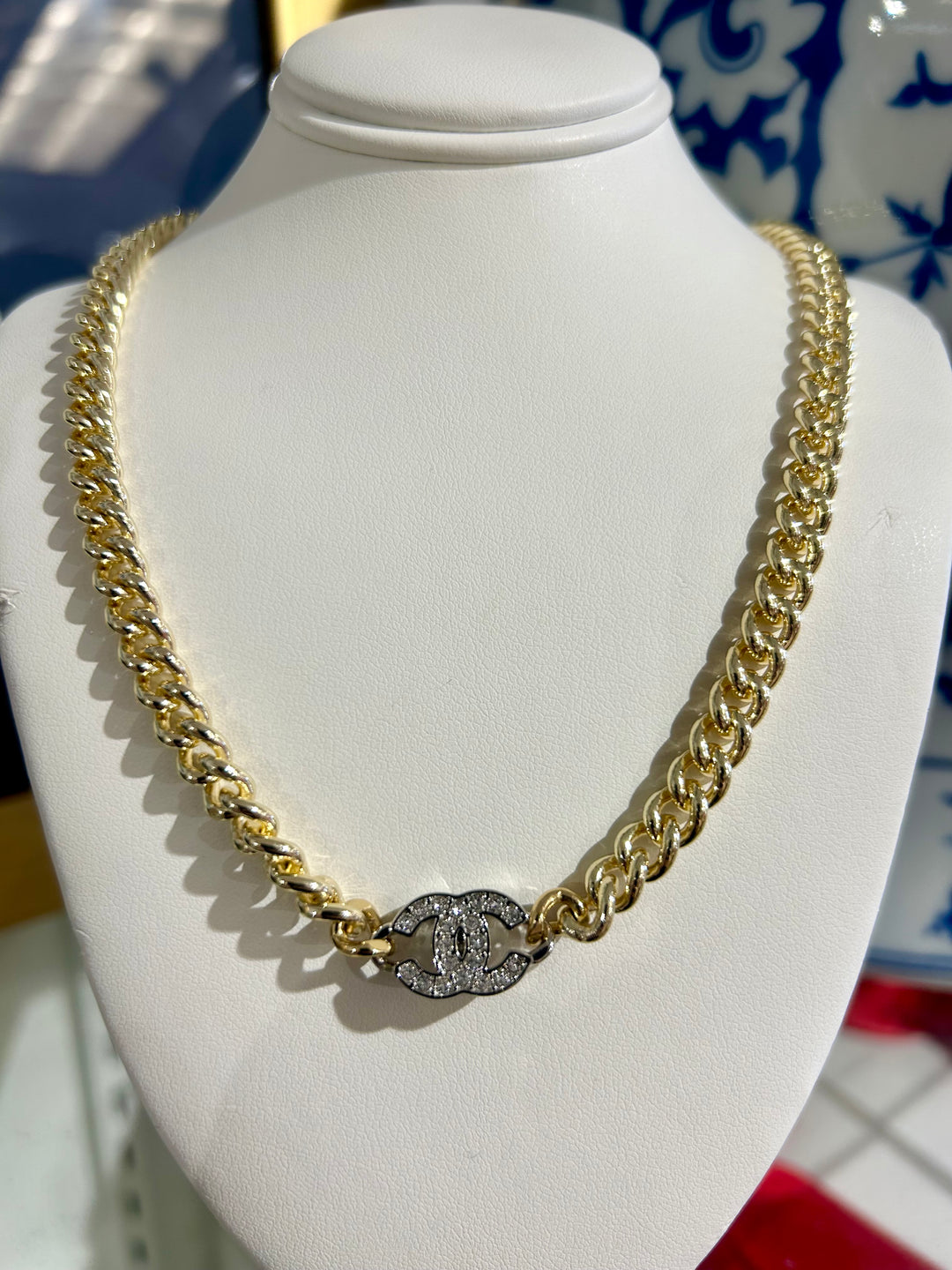 Rhinestone CC Gold Necklace