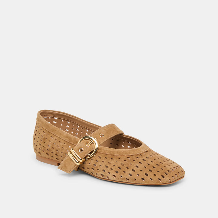 Mikel Ballet Flat | Light Brown Perforated Suede