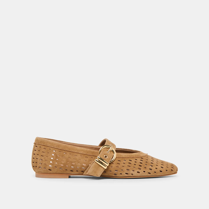 Mikel Ballet Flat | Light Brown Perforated Suede