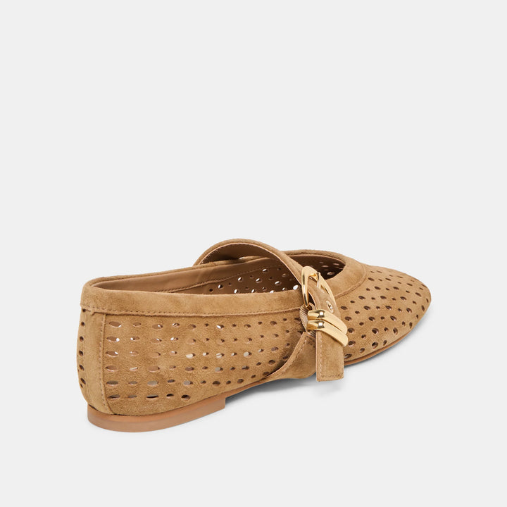 Mikel Ballet Flat | Light Brown Perforated Suede