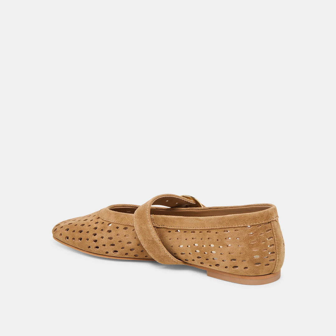 Mikel Ballet Flat | Light Brown Perforated Suede