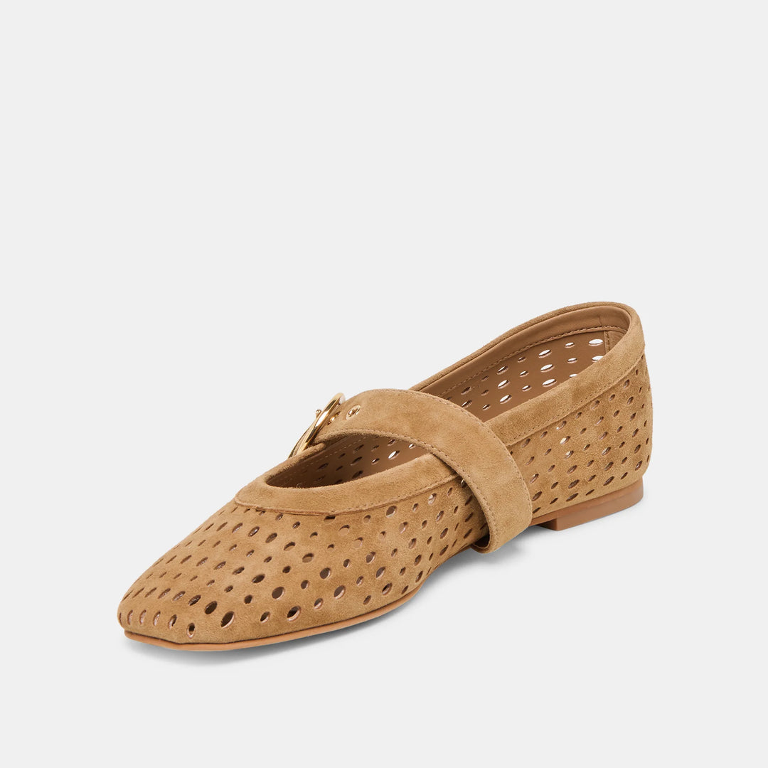 Mikel Ballet Flat | Light Brown Perforated Suede