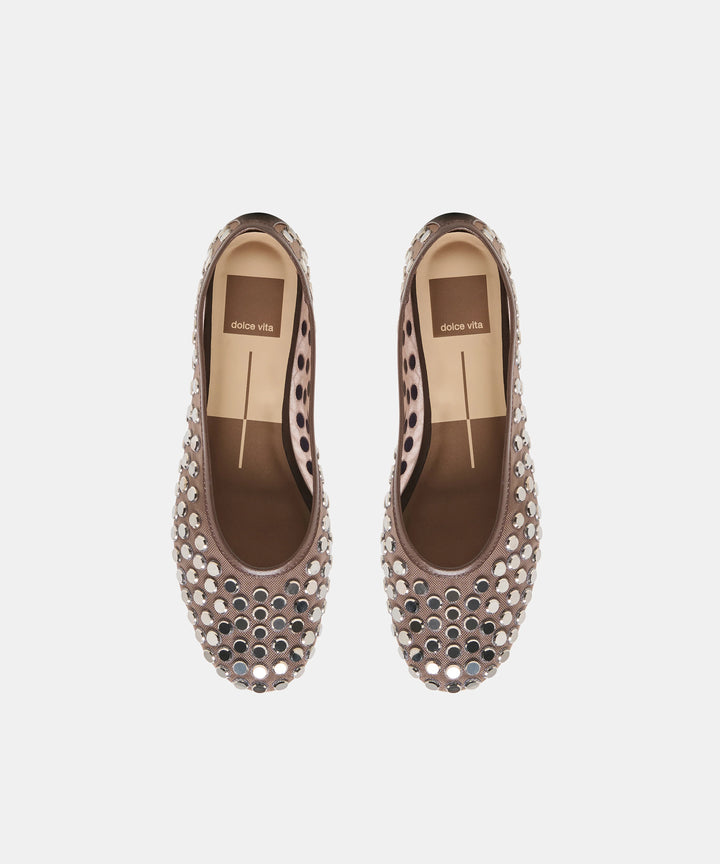 Calia Stud Ballet Flat | Dark Brown Mesh