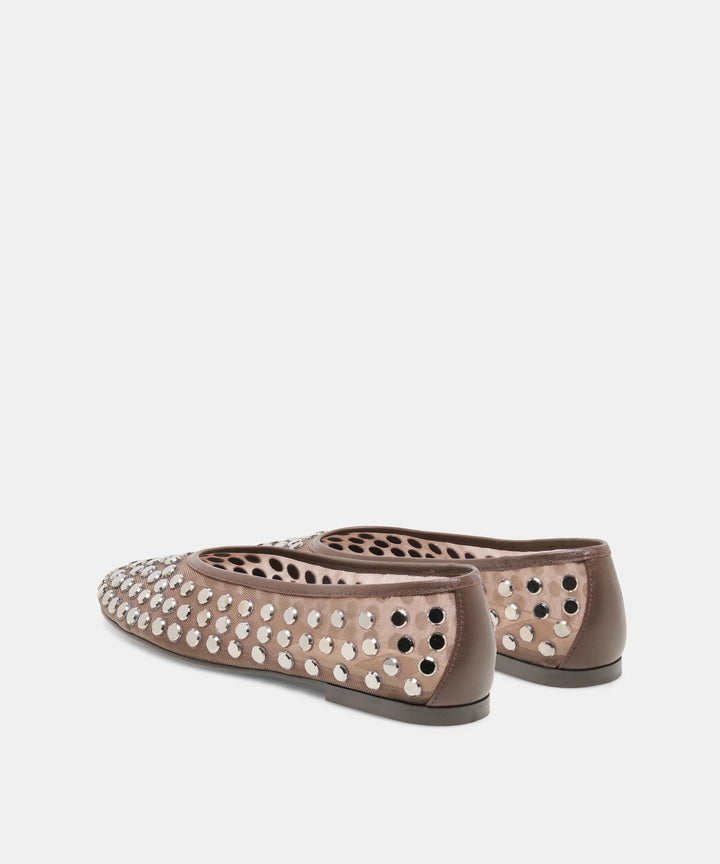 Calia Stud Ballet Flat | Dark Brown Mesh