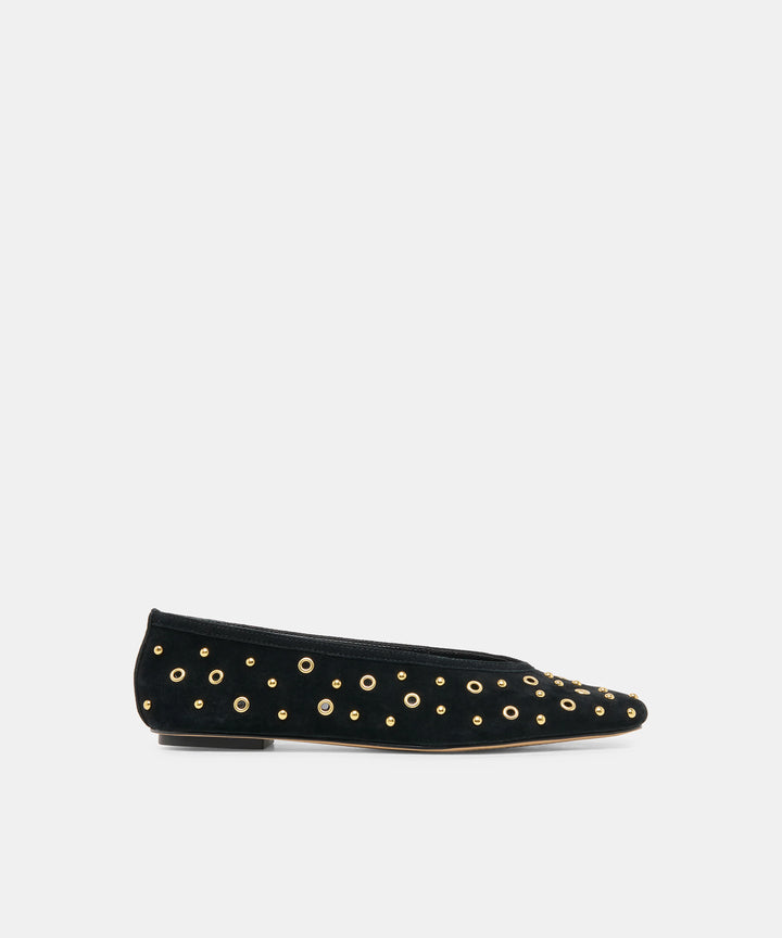 Caret Stud Ballet Flats | Onyx Suede