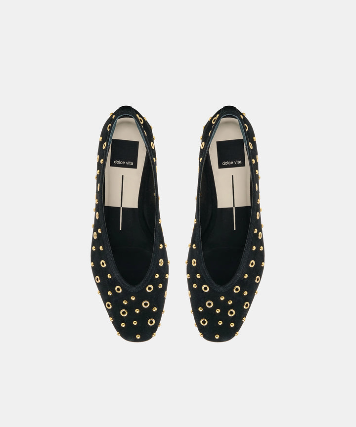 Caret Stud Ballet Flats | Onyx Suede