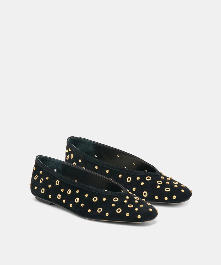 Caret Stud Ballet Flats | Onyx Suede