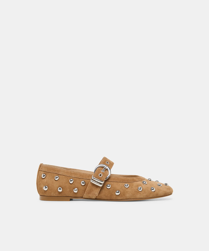 Mikel Stud Ballet Flats | Light Brown Suede