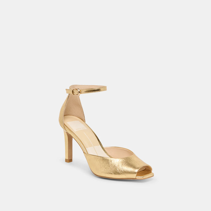 Serlo Heels | Gold Crinkle Patent