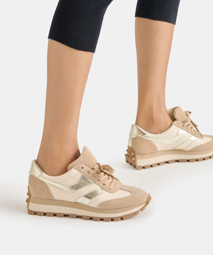 Tresa Sneaker | White/Gold Suede