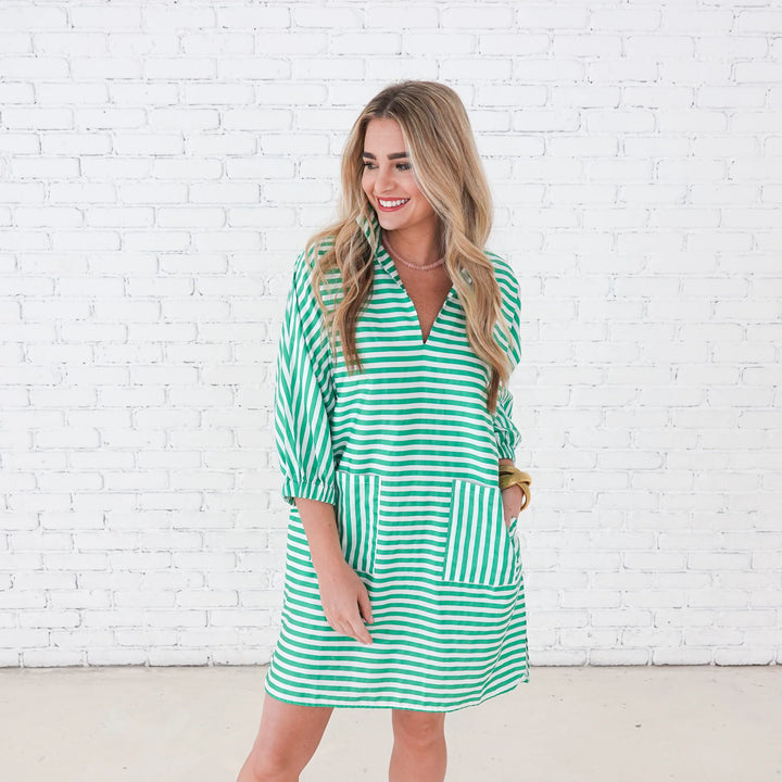Betsy Dress | Green Stripe