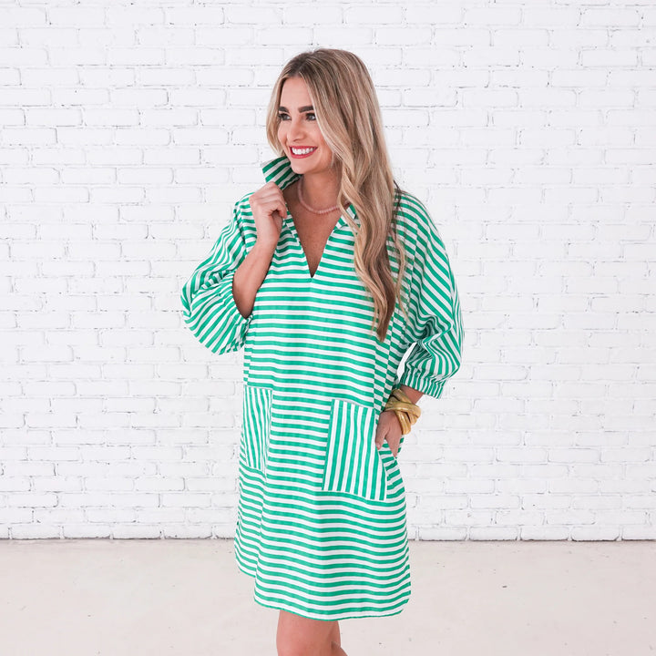 Betsy Dress | Green Stripe