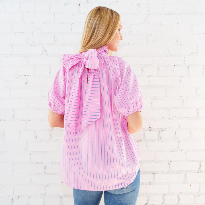 Ryan Bow Top | Pink Stripe