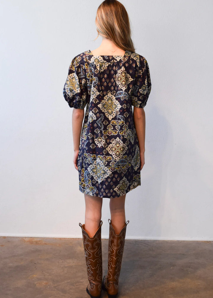 Square Neck Short Dress | Paisley
