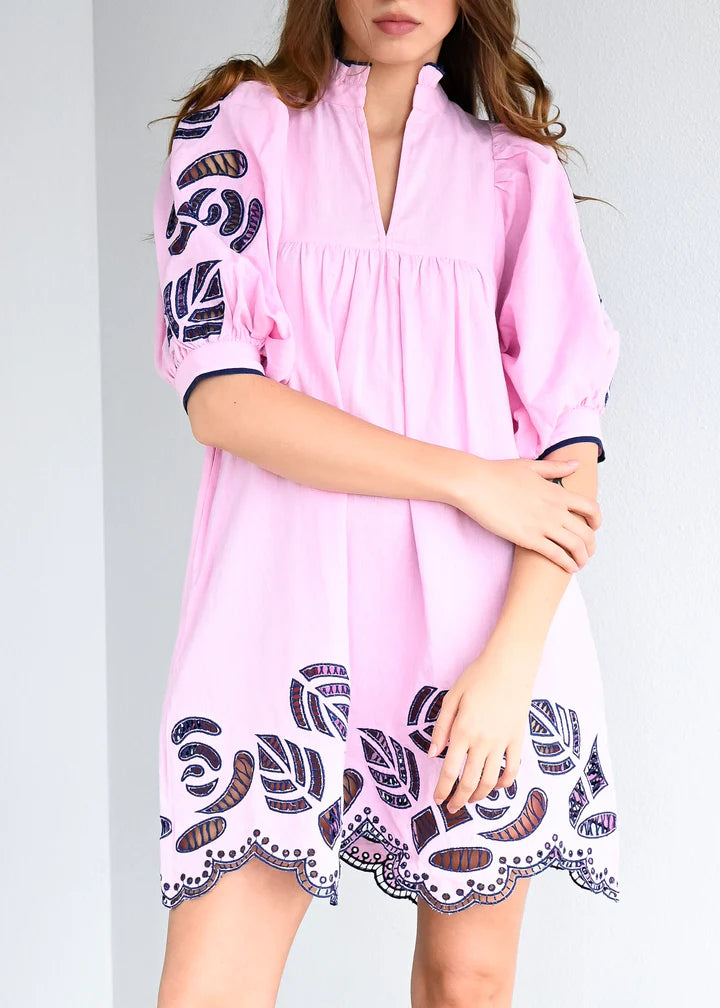 High Neck Dress | Prism Pink Embroidery