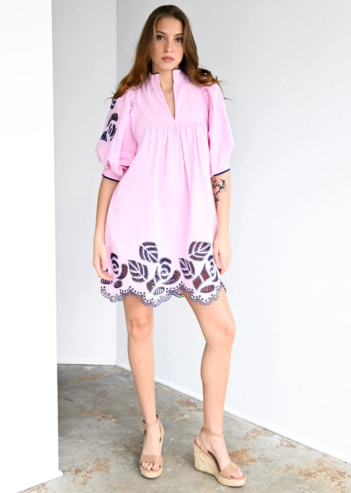 High Neck Dress | Prism Pink Embroidery