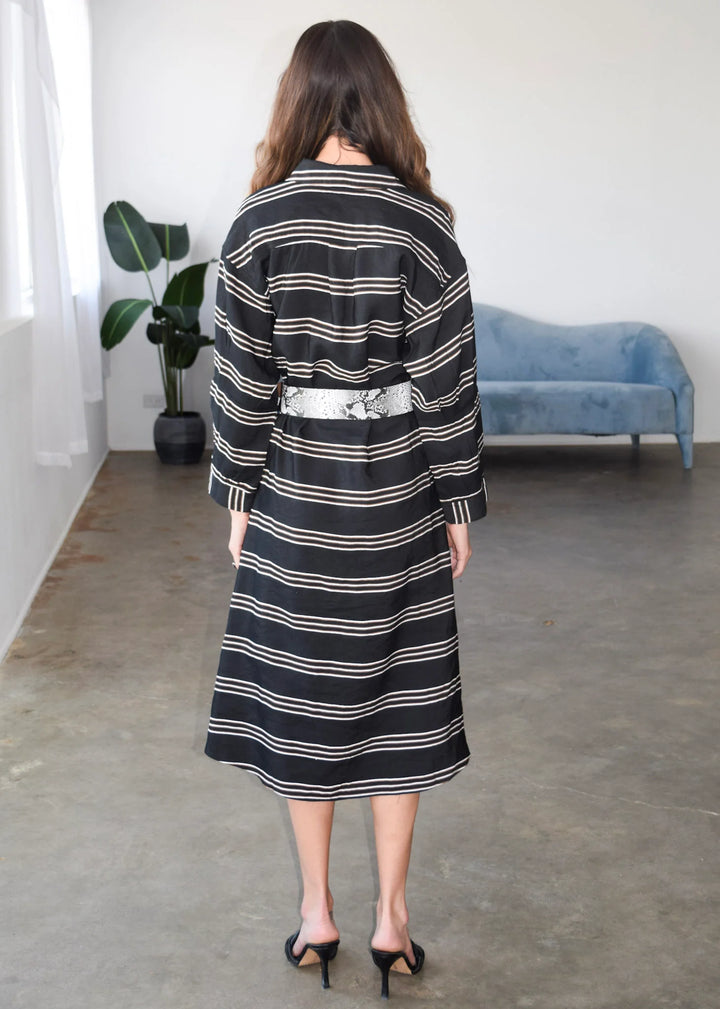 Aster Long Sleeve Dress | Black Stripe