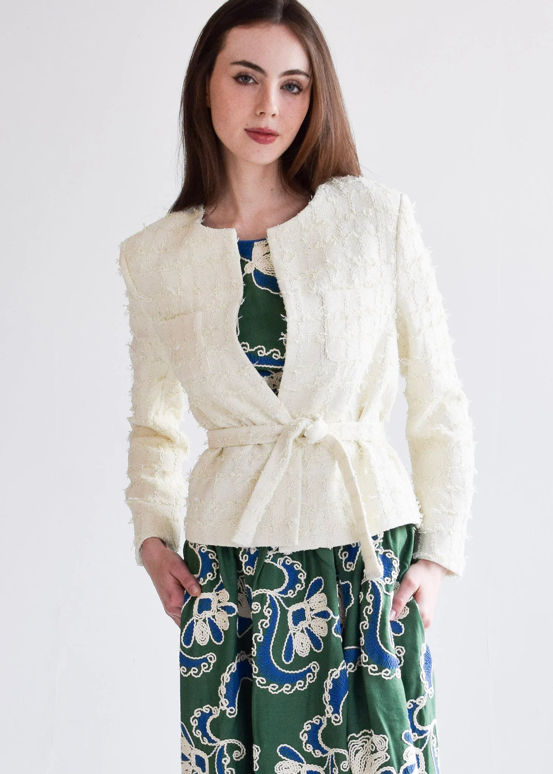 Tie Waist Jacket | Ivory Tweed
