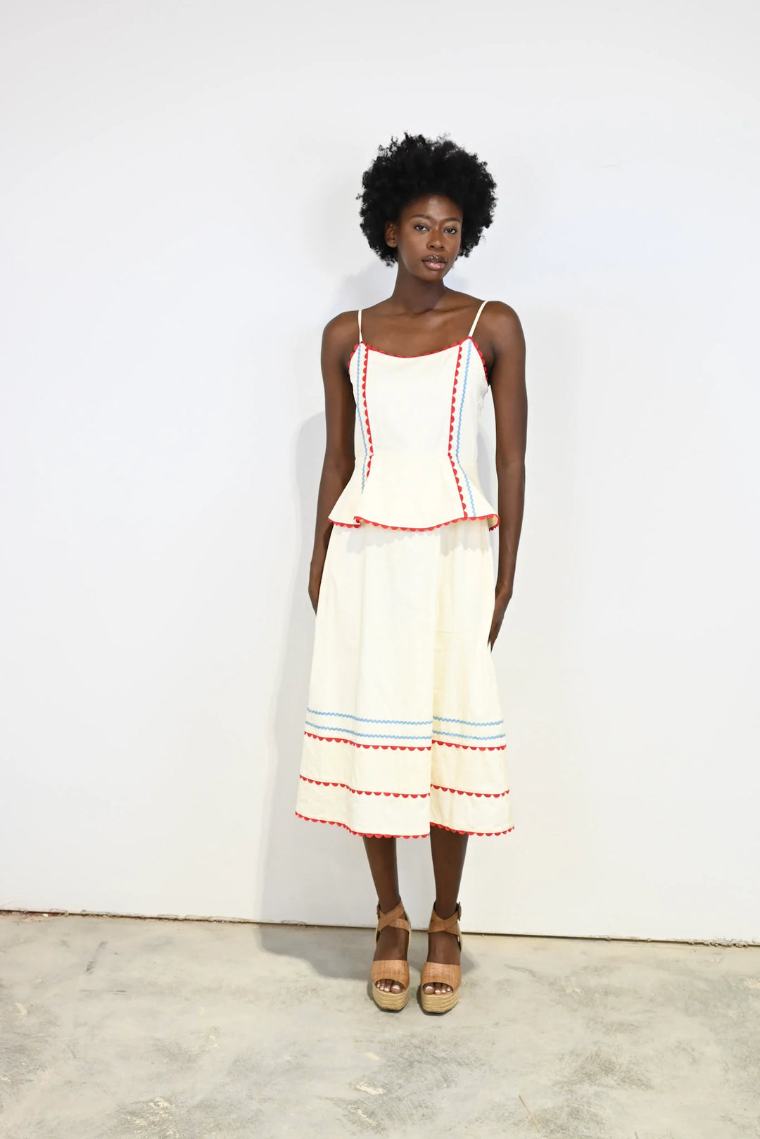 red white and blue midi dress 100% Cotton Blue Stripe Midi Dress - All Dresses