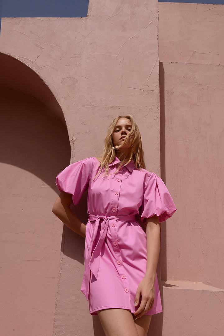 Cosmos Puff Sleeve Mini Dress | Flamingo