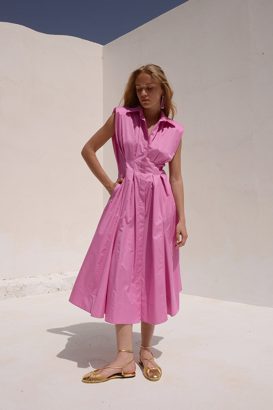 Cosmos A-Line Midi Dress | Pink