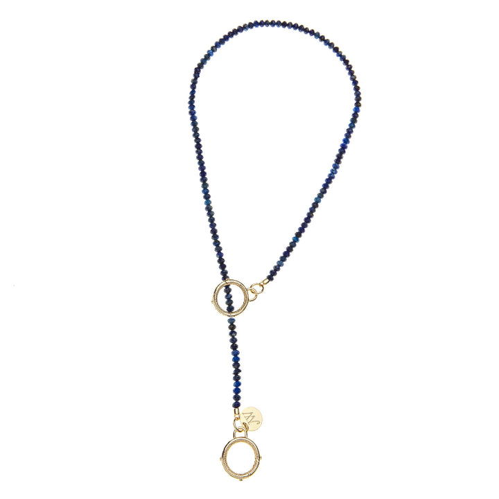 Diamond Cut Beaded Lariat Necklace | Lapis